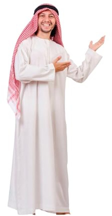 Dysmad Disfraz de Jeque Árabe para Adulto, Talla Única, Incluye Túnica, Pañuelo y Cinta, Traje Tradicional Árabe