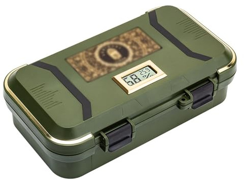 Vttui Large-Capacity Portable Cigar Humidor Case, Double-Layer Travel Box with Digital Hygrometer & Humidifier, Shockproof ABS Handheld Cigar Carrier with Foam Padding(Color:A)