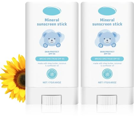 Avvchuy 2PCS Kids Sun Cream Stick, Natural Roll on Sun Cream Spf 50 for Child's Baby Face & Body, Gentle & Safe Protection Factor