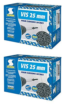 Semin - Vis Auto Perceuse 25 mm - Fixation des Plaques de Plâtre sur l'Ossature - Intérieur - Boîte de 1000 Pièces (Lot de 2000)