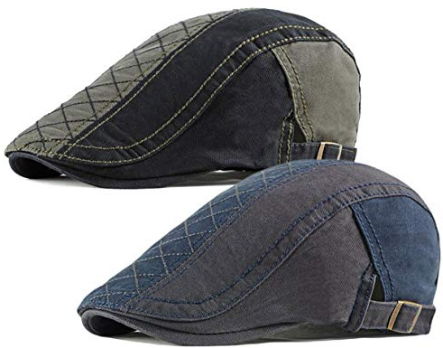 Qunson 2 Pack Men's Cotton Flat Cap Ivy Gatsby Newsboy Hat (M)