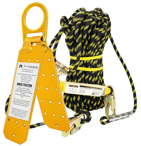 KwikSafety - Charlotte, NC - GATOR [COMBO] Temporary Reusable Roof Anchor + 50’ Vertical Lifeline Rope Assembly ANSI Tested OSHA Compliant PPE Fall Protection System D Ring Fall Arrest Equipment