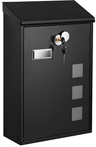 SONGMICS - Buzón de Pared Moderno, con Ventanas de visualización, Placa de identificación, Cerradura con núcleo de Cobre, fácil de Instalar, Negro GMB031B02