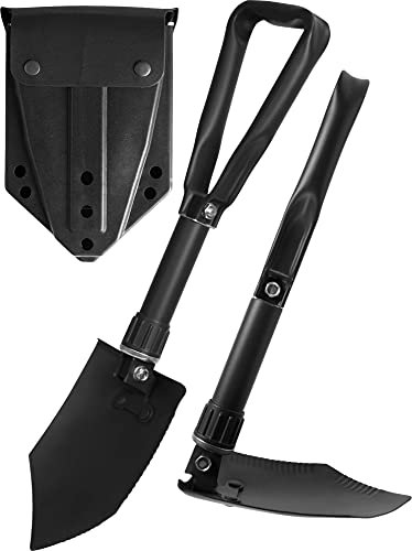 EXTRA STABIL - BW Klappspaten mit Tasche, Bundeswehr/US Army Militär Schaufel/Feldspaten/Spaten aus Carbonstahl/Stahl - Ideal für Outdoor, Camping, Survival und Jagd Farbe Dunkelschwarz