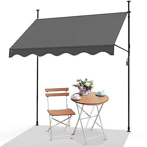VOUNOT Klemmmarkise Balkon mit Handkurbel, höhenverstellbar Balkonmarkise ohne Bohren, UV-beständig, Wasserdicht & Sonnenschutz, 200 cm breit, Grau