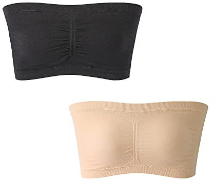2 Pièces Bralette sans Bretelles Soutien-Gorge Bandeau de Femme en Maille Respirante Non Rembourré (Noir et Nude L)