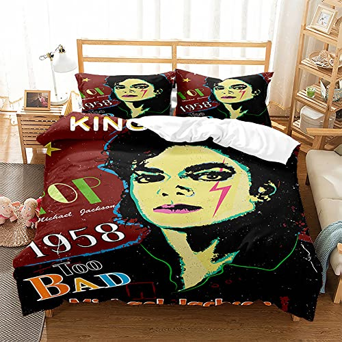 Ste-X Juego De Funda De Edredón De 3 Uds., Juego De Cama De Michael Jackson, Funda De Edredón Suave De Fácil Cuidado para Adolescentes, Niñas Y Niños, Reversible ((150x200cm)-Cama de 90,MJ 02)