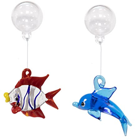 CGLRybO Aquarium-Dekorationen, Aquarium Ornament, Nette Glas 2-Pcs Fisch Tank Dekorationen Schwimmende Dekor Fisch&Delfin mit schwimmendem Gerät, Nette Fisch Tank Zubehör für alle Fisch Tank