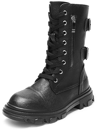 DREAM PAIRS Girls Combat Boots Side Zipper Ankle Booties Toddler/Little Kid/Big Kid,Size 13 Little Kid,Black,SDBO2306K