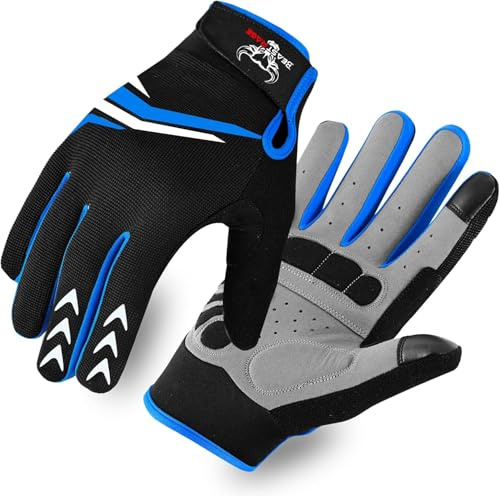 BEAST RAGE Full Finger Cycling Gloves with Padding for Men Women, Anti-Slip, Shock Absorbing, Breathable, Touchscreen Mountain Bike Gloves for BMX, MTB Riding, Road Racing, Bicycle (Blue, XL)