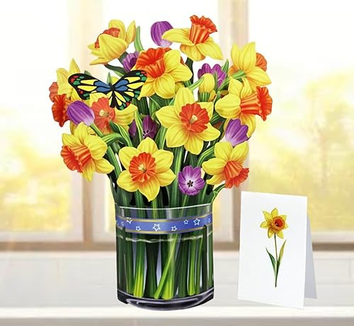 CUTPOPUP Yellow Daffodil Bouquet 26x30cm Birthday Cards for Women, 3D Flowers Card for Wife Her Girls Sister Mum Anniversary Valentines Card Happy Mothers Day Cards Pop Up (Yellow Narcissus) US8-72UK