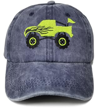 Shenbors Monster Truck Baseball Cap for Boys Kids, Embroidered Navy Blue Snapback Trucker Hat, Funny Child Adjustable Dad Hats