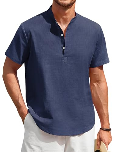 Enlision herr linne skjorta kortärmad farfar krage krage krage Henley skjortor män enfärgad vardaglig sommar strand semester button down toppar S-4XL