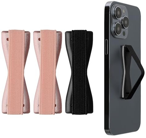 kwmobile Finger Holders For Smartphones - Set of 3 Self Adhesive Elasticated Finger Holder Straps for Phones - Rose Gold/Rose Gold/Dark Grey