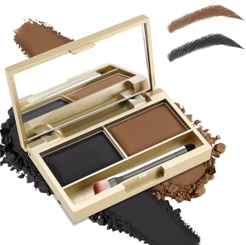 Boobeen Kit di polvere per sopracciglia, 2 colori, impermeabile, per definire e riempire le sopracciglia, colore in polvere per sopracciglia dall'aspetto naturale, con pennello a specchio