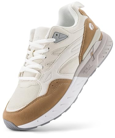 FitVille Scarpe da Ginnastica Donna Larghezza Ampia, Comode per Camminata e Jogging - Leggere Scarpe Sportive Fitness per Piedi Larghi 38 EU Larga Beige