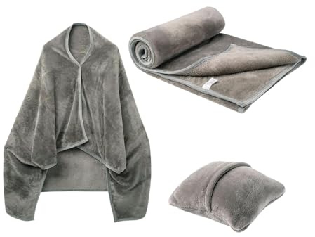 Couverture de voyage compacte pour avion, couverture et coussin de voyage - Combinaison compacte de voyage - Couverture de voyage chaude en flanelle, couverture châle douce, coussin pour homme et