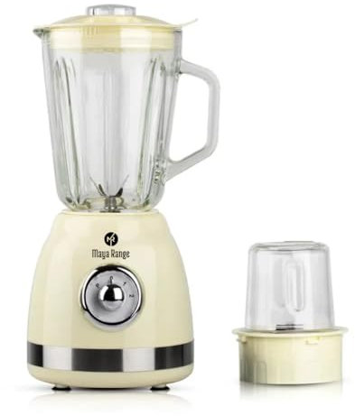 Maya Range Retro Jug Blender With Grinder, 1.5L Glass Jug, For Healthy Soup/Smoothie/Milkshake, 2 Speeds & Pulse, Removable Stainless Steel Blades For Easy Cleaning, Removable Filler Cap, 800W (Cream)