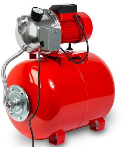 EBERTH Bomba de agua doméstica 3600L/h, 5bar, 750W, presostato para funcionamiento automático, Depósito de 50L acero pintado, autocebante, altura de aspiración 9m, altura de impulsión 40m