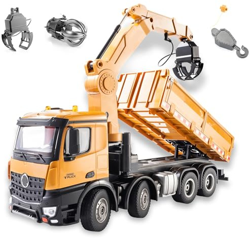 Remote controlled dump truck large 18.8 inches (48CM) 1:14 vehicle model three in one grab head replaceable construction transport vehicle remote control model Suitable for adults 14+ (dual battery)