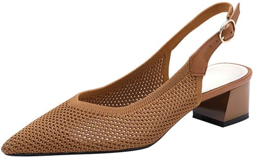 PPXID Femmes Talon Moyen Ouvert Bout Slingback Slip-on Escarpins Élégantes Chaussure à Talon Confortable et Classique -Marron 38