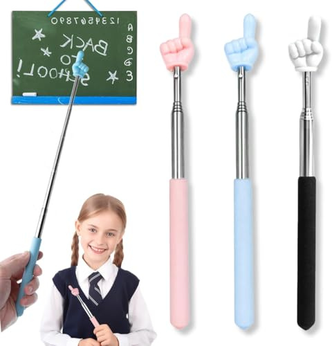 SGERUFZ Puntero Retráctil Telescópico para Profesores Puntero Retráctil para el Aula Dedo Puntero de Acero Inoxidable para Interacción en el Aula Negro