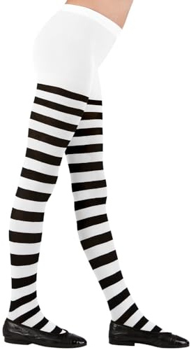 CARTOON calze collant rigate bianco/nero 70 den accessori travestimento halloween cosplay - 0122 (anni 04/06)