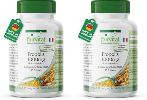 fairvital Propoli d'api 1000 mg dose giornaliera, 60 capsule, estratto naturale di resina d'api, con il 3% di galangina, ALTO DOSAGGIO (Confezione da 2)