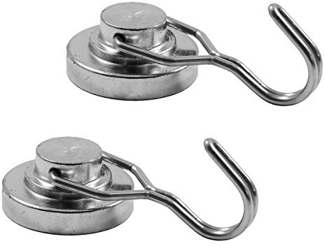 Magnetastico | 2x Flexibler Neodym Magnethaken Extra stark 32 mm Ø | Haftkraft 30 kg | Hakenmagnet für Küche, Bad, Büro, Garten, Camping, Wandhaken | Starker Magnet Haken, Haken magnetisch vernickelt