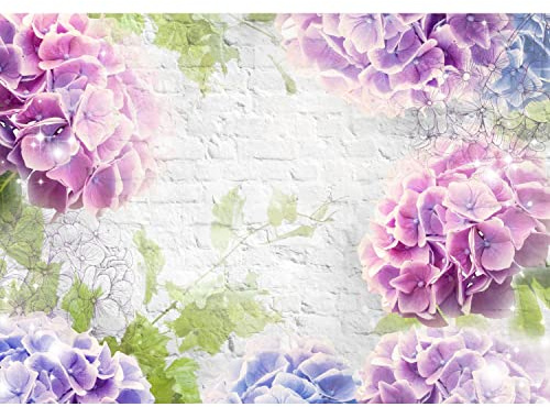 Runa Art Papel tapiz fotográfico muro de piedra de flores de hortensia Moderna Lana Sala Cuarto Salón - Made in Germany - gris violeta 9415010a