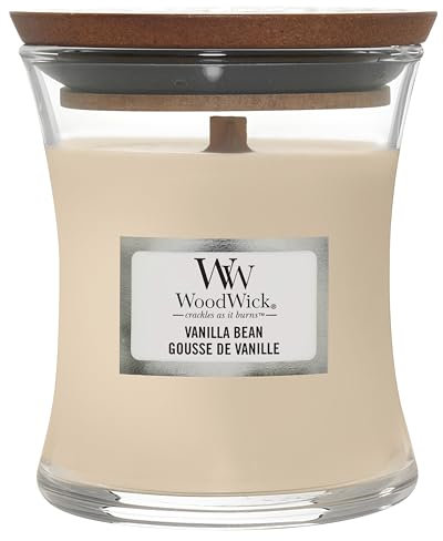 WoodWick Duftkerze mit knisterndem Docht | Mini-Sanduhr-Kerze Vanilla Bean | bis zu 20 Stunden Brennzeit | Perfekte Geschenke für Frauen