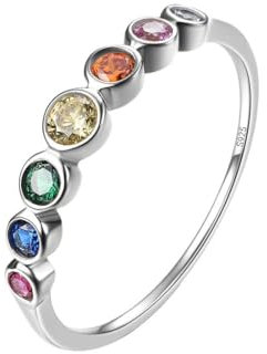 E Jewelry Rainbow Anniversary Eternity Ring für Frauen, Trauringe, Zirkonia 925er Sterling Silber Ring, Rhodinierter Damen Regenbogenring 62 (19,8)