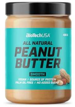 BioTechUSA Peanut Butter | Entièrement naturel | Source de protéines végétaliennes | Sans gluten, riche en fibres, sans huile de palme, 400 g, Smooth