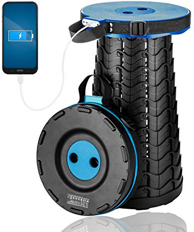 maliven Portable Telescopic Stool with Mobile Charger 4400mAh, Collapsible Stool Built-in Phone Charger for iPhone Android, Foldable Seat for Camping Hiking Fishing Picnic Max Load 400lbs