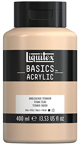 Liquitex 8870338 Basics - Acrylfarbe, monopigmentierte Künstlerpigmente, lichtecht, mittlere Viskosität, Archivqualität, seidenglänzender Finish, 400ml Flasche - Ungebleichtes Titan
