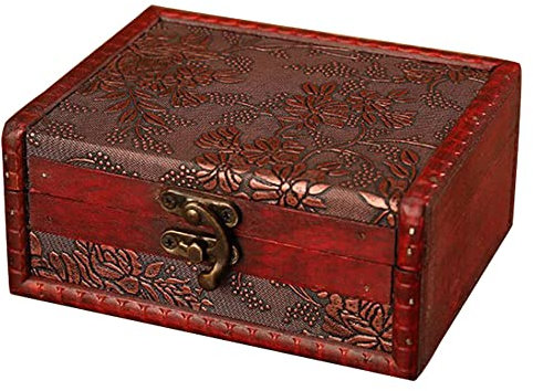 Zasvec Scrigno 1 Pezzi Scrigno del Tesoro con Lucchetto Vintage Baule Legno Forziere del Tesoro Cassaforte in Legno Scatola Legno Scatola con Lucchetto per Collezione di Bigliett Regali Decorazioni