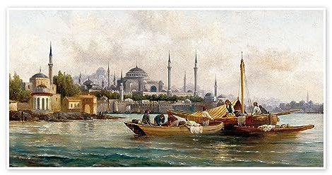 Handelsschiffe vor der Hagia Sophia, Istanbul Poster von Anton Schoth 180 x 90 cm Realismus Wanddeko