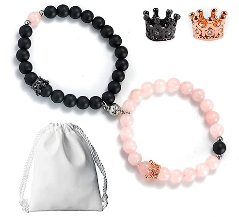 Rhdun Magnetic Bracelets for Couples, King & Queen Crown His and Her Matching Bracelets Long Distance Relationship Gifts for Boyfriend and Girlfriend Women Men