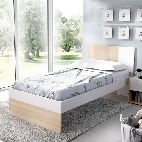 Dmora Letto per Bambini Duranno 97x196 cm Bianco Dimensione Materasso 90x190 cm Singolo, Lettino Peso Supportato 75 kg
