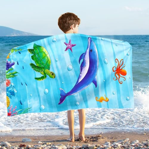 WERNNSAI Ozean Strandtuch Für Kinder, 76 X 150 cm Sandfrei Handtücher Für Junge, Kinder Schnell Trocknend Badetuch,Ultra Saugfähig Superweich Stranddecke Pool Reisen Schwimmen Handtücher