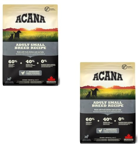 Acana Adult Small Breed Recipe | Lot de 2 paquets de 340 g | Nourriture sèche pour chiens adultes de petites races | Contient de la viande de poulet fraîche, de la plie de gibier et des œufs