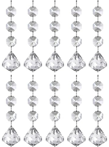 UCLEVER 10 Pieza Prisma de Colgante de Cristal Transparente Gotas Colector de Sol con Cuentas de Octágono para Cortina Candelabro Florero Jardín Fiesta Navidad Boda Decoración (Diamante)