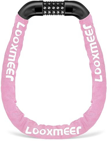 Looxmeer Lucchetto Bici Catena, Bicicletta Antifurto a Combinazione a 5 Cifre, Cilindro di Bloccaggio in Lega di Zinco, Rinforzato Resistente al Taglio per Biciclette, Motocicli, Cancelli, Rosa