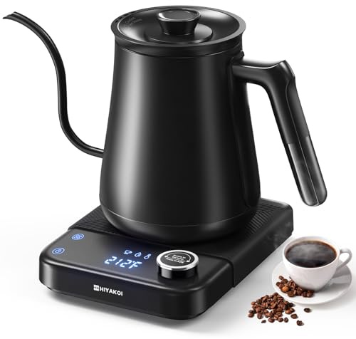 Gooseneck Electric Kettle HIYAKOI with ±1℉ Temperature Control, Pour Over Kettle for Coffee & Tea, 1200W Rapid Heating, Stainless Steel Water Boiler with 12H Keep Warm & Built-in Timer, 0.8L/27oz