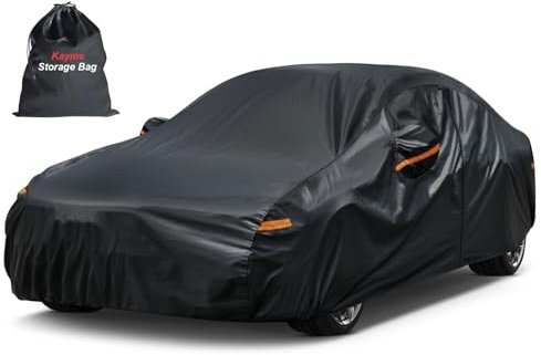 Kayme Car Cover Waterproof Breathable, Outdoor Full Cover Rain Sun Dust All Weather Protection with Zip and Cotton Lined, Fit Sedan (470 To 490cm) 3XL Black