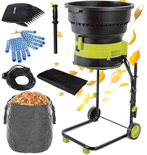 DUXMM Broyeur de Feuilles électrique Broyeur de Compost sans Lame 2500 W, Vitesse de 8000 TR/Min, avec Roues, râteau à Feuilles, Sac de Rangement, pour débris de Jardin,40m-Power-Cord