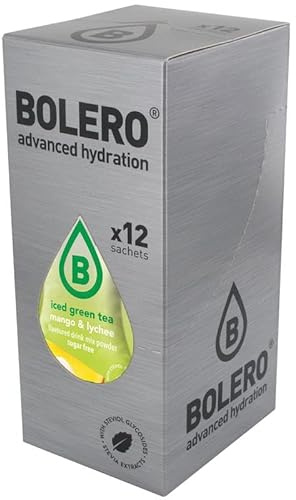 Bolero Drink Box 12x8g | Té Verde Helado Sabor Mango y Lichi | Sin Azúcar | Bajo en Calorías | Bebida Instantánea Refrescante