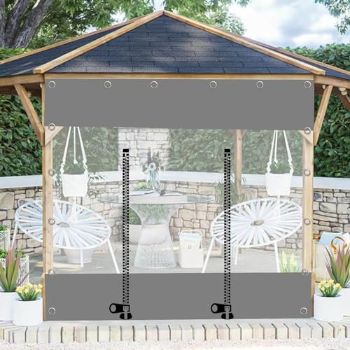 Transparente wasserdichte Pavillon-Seitenteile mit Reißverschluss, für den Außenbereich, transparente Planenvorhänge mit Ösen, anpassbare wetterfeste Trennwand, 2,8 m x 2 m