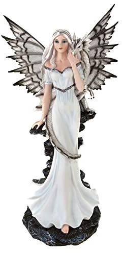 VOGLER Joh. Vogler GmbH Fata Dragorania con drago sulla spalla 55 cm Fairy Elfo Figura Fantasy Angelo