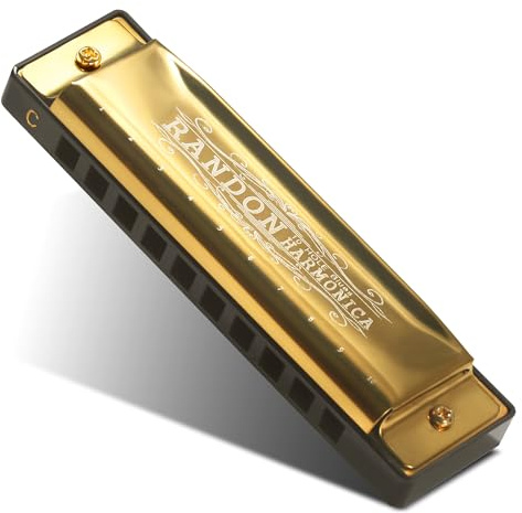 Randon Golden Harmonica Key of C with Case, 10 Holes 20 Tones Diatonic Harmonicas Mouth Organ, Blues Harmonica for Adults/Kids/Professional Players/Beginners, Vintage Style Harmonica, as a Gift